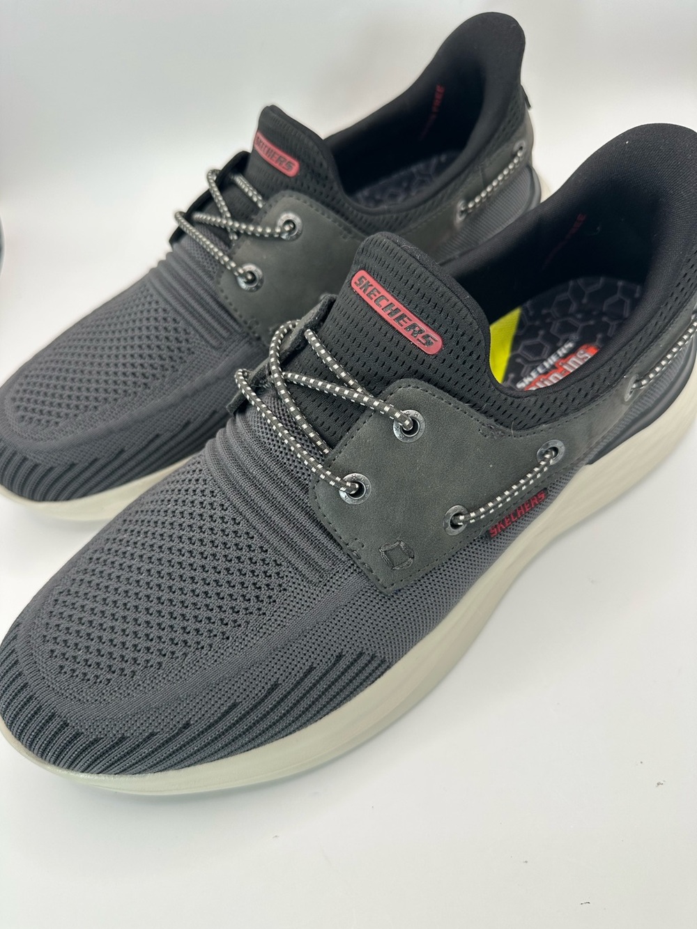 Skechers Men's Charcoal Knit Slip-On Sneakers with Cream Sole